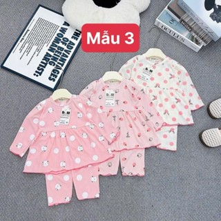 COMBO 3 Bộ quần áo thun tăm dài tay thu đông họa tiết in kín và kẻ sọc cho bé gái size 6-16kg