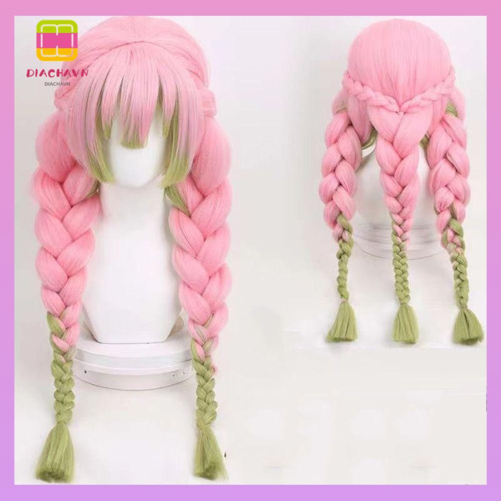 DIACHAVN Demon Slayer Cosplay Tóc Giả Hồng Xanh, Đạo cụ cosplay Mitsuri Kanroji phù hợp Halloween