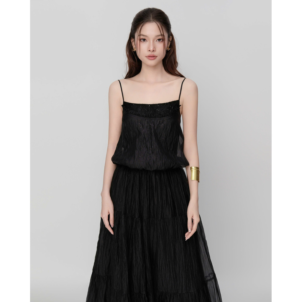 RUBIES Wendy Dress - Đầm Dài Nữ Vải Tơ Óng Dáng Tùng Xòe Xếp Tầng 2 Dây Cổ Vuông | BigBuy360 - bigbuy360.vn