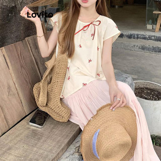 Áo Lovito họa tiết nơ thêu màu trơn phong cách dễ thương cho nữ LNA64394
