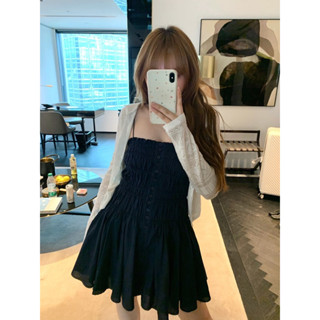 /WGWE/ Váy ngắn hai dây vải bo chun đuôi váy xoè xinh xắn