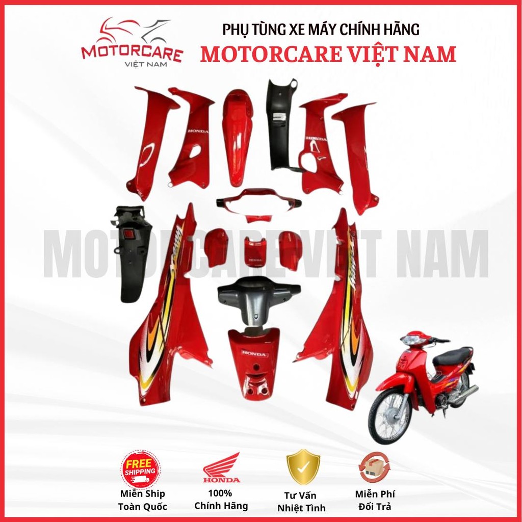 (Có bán lẻ) Dàn áo xe Wave ZX 100cc (2004) màu Đỏ R263 chính hãng Honda - ĐTP