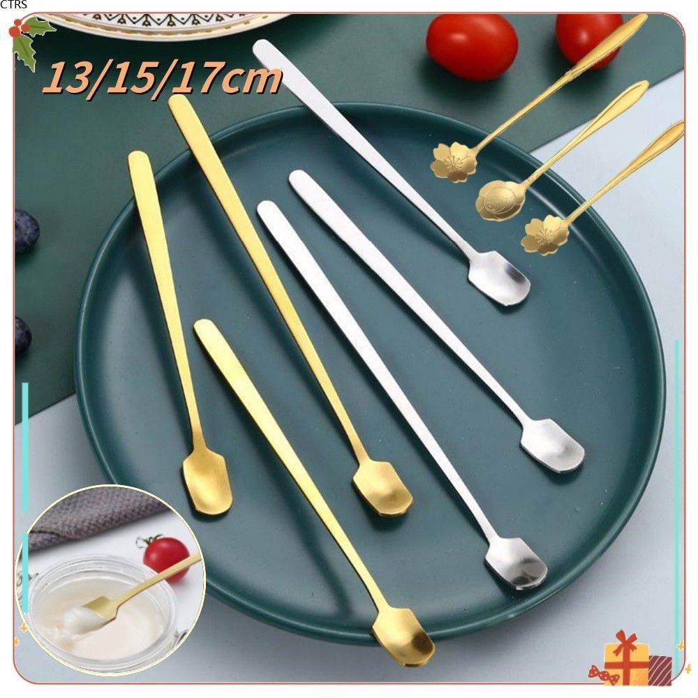 [Còn hàng] Thìa tráng miệng đầu vuông bằng thép không gỉ cán dài 13/15/17cm Thìa cà phê Barista Tool