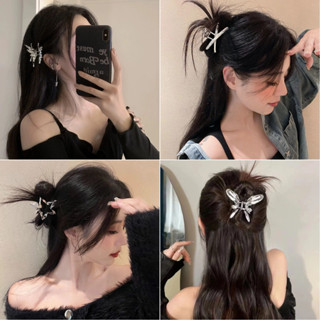 Ahellogirl Bạc Tình Yêu Bướm Kim Loại Kẹp Nữ Ngọt Ngào Chất Lỏng Cá Mập Kẹp Phụ Kiện Tóc