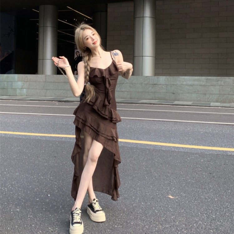 RICH-THEY Váy Hai Dây Phong Cách Retro Dành Cho Nữ Mùa Hè Váy Xếp Nếp Thời Trang Mới Gợi Cảm | BigBuy360 - bigbuy360.vn