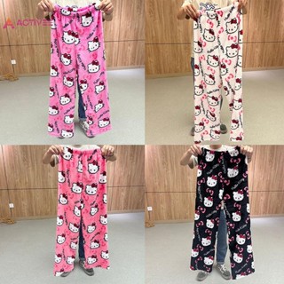  < Activee > Quần Ngủ Hello Kitty Kawaii Anime Thu Đông Ấm Áp Quần Áo Gia Đình Nhiều Phong Cách Flannel Quần Thường Ngày Bé Gái Quà Tặng Đẹp 
