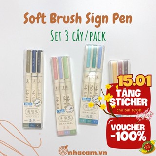 Set 3 Bút Viết Thư Pháp Soft Brush Sign Pen Nhà Cam