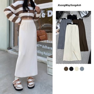 Chân Váy Len Lông Thỏ Dáng dài Xẻ Sau, Chân Váy Len Dáng Dài Tết 2025 cạp chun co giãn dài váy 80cm