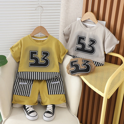 Set Áo Thun Cotton Và Quần Short Kẻ Sọc Cho Bé Trai 1-5 Tuổi Màu Vàng MINTSCLOSET Quảng Châu TN3497