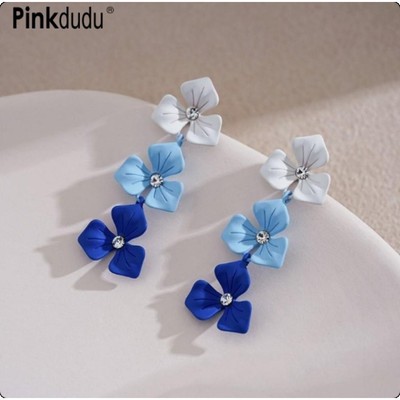 Pinkdudu Vintage Dần Dần Đổi Màu Hoa Bông Tai Kim Loại Đơn Giản Hợp Thời Trang Thả Bông Tai Nữ Trang Sức PD2278