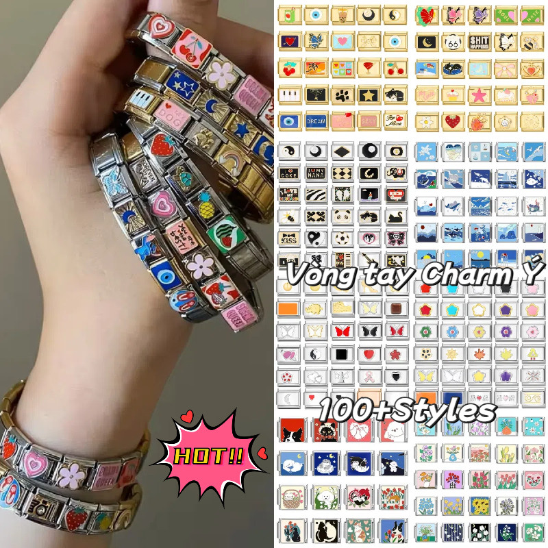 Thời Trang Love Star Cherry Vòng Tay Quyến Rũ Của Ý Vừa Vặn Với Vòng Tay Bằng Thép Không Gỉ 9mm Phụ Kiện Làm Đồ Trang Sức Tự Làm Phụ Kiện Vòng Tay Mô-đun Cá Tính Cổ Điển