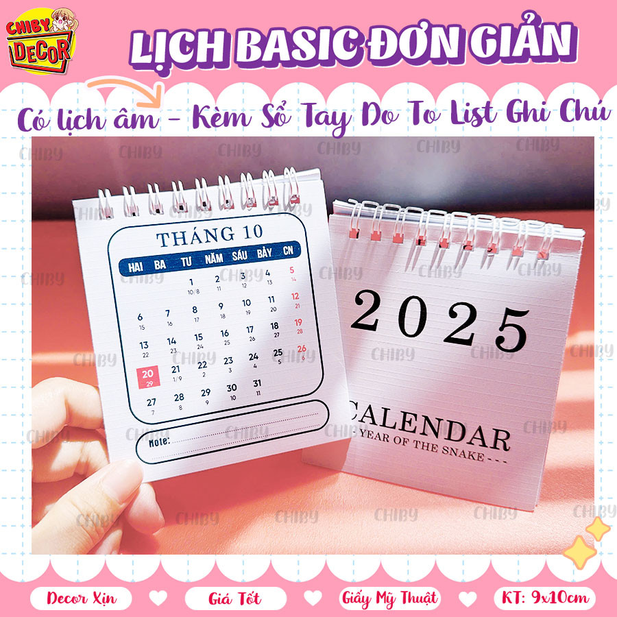 Lịch 2025 Basic Kèm To Do List 🍓 Sổ Tay Lịch 2025 Có Lịch Âm Tiện Lợi - Lịch Để Bàn Mini - Lịch Bỏ T