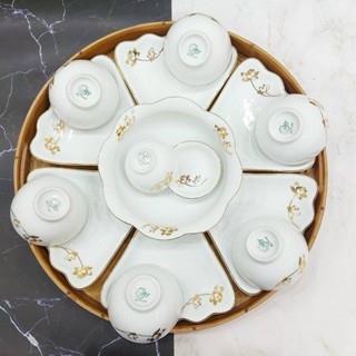   Hỏa Tốc HN  Bộ Bát Đĩa Cúng Gia Tiên Hoa Sen Vàng Kim Bộ Hoa Mặt Trời  Gốm Sứ Bát Tràng 