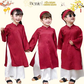 Áo dài tết áo dài cách tân cho bé trai bé gái màu đỏ kèm mấn mặc đôi 1 đến 7 tuổi BERNIE H0924B08