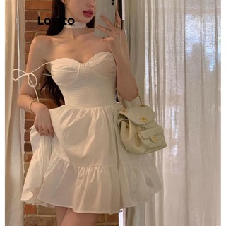 Đầm Lovito vải gân màu trơn phong cách thường ngày cho nữ LNA54110