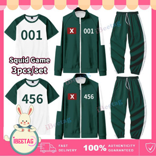 Squid Game 3 Cái / bộ Trò Chơi Mực Cosplay Trang Phục Áo Khoác + Áo Thun + Quần Nam Nữ Halloween Nhập Vai Sự Kiện Tracksuits Dây Kéo Áo Khoác Trang Phục Tiệc