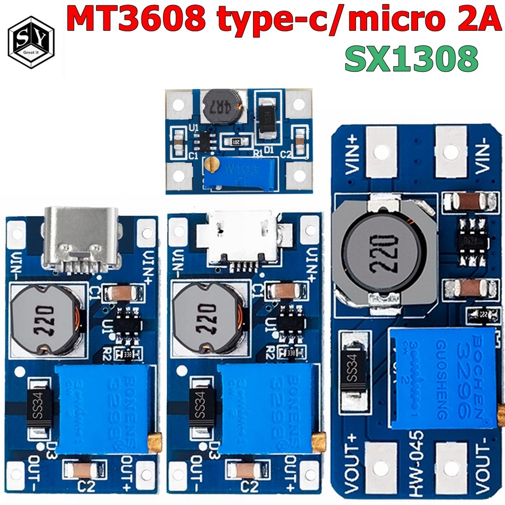 MT3608 type-c / micro 2A Max DC-DC Mô-đun nguồn tăng cường mô-đun nguồn 3-5V đến 5V / 9V / 12V / 24V
