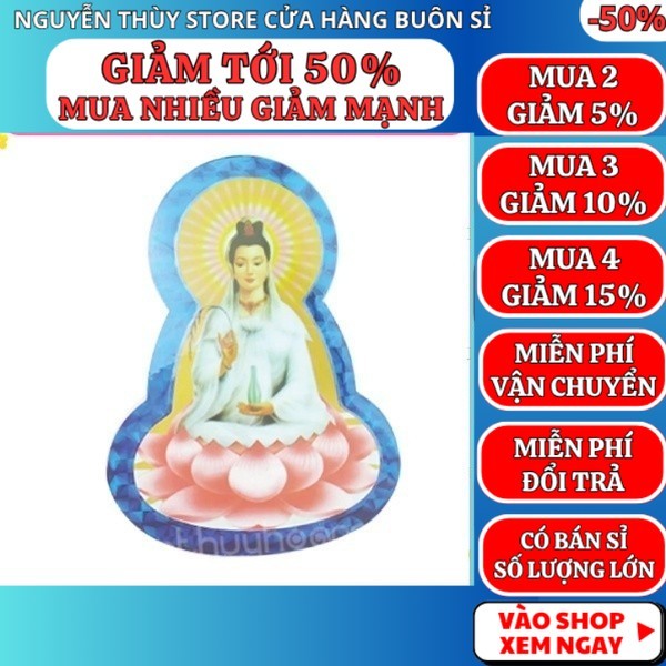 Bộ 2 Miếng dán decal Phật Bà Quan Âm tọa sen