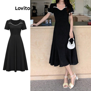 Đầm Lovito vải bện màu trơn phong cách thường ngày cho nữ L83ED361