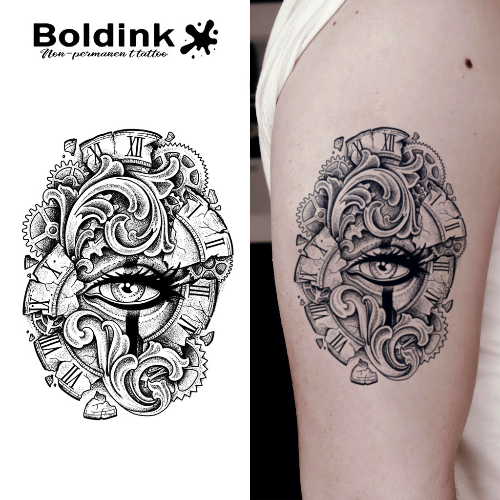 [Boldink Magic Tattoo] Nhãn dán hình xăm Eye of Gears Herbal Henna, không thấm nước, size 10cm x 15c