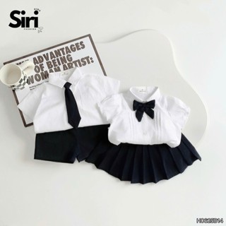 Set bộ bé trai bé gái áo sơ mi trắng kèm quần hoặc chân váy có cà vạt và nơ 9 tới 24kg SIRI H0525B33
