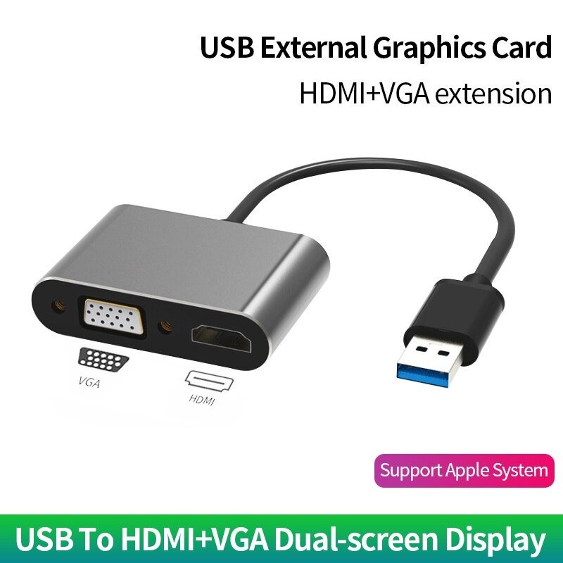 Bộ Chuyển Đổi Hub 2 trong 1 USB A 3.0 Sang To HDMI VGA 2 in 1 1080 Full HD Cho Máy Tính Laptop NTL