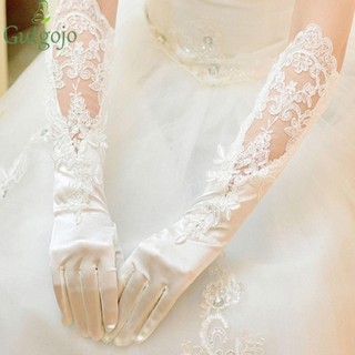 Găng Tay Dài GUTGOJO Satin, Găng Tay Cô Dâu Cưới Ren Trắng, Tính Khí Vintage Ngọt Ngào Co Giãn Ngón Tay Dài Nữ