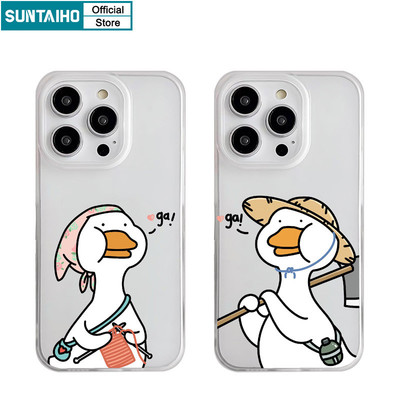 Suntaiho Ngộ nghĩnh Dễ Thương Họa Tiết Cặp Đôi Trong Suốt Mờ Dành Cho Iphone 16 15 14 12 13 11 Pro Max IP 7 8 Plus Iphon X Xs XR Xs Max TPU Silicon Mềm Cao Cấp Chống Sốc Ốp điện thoại