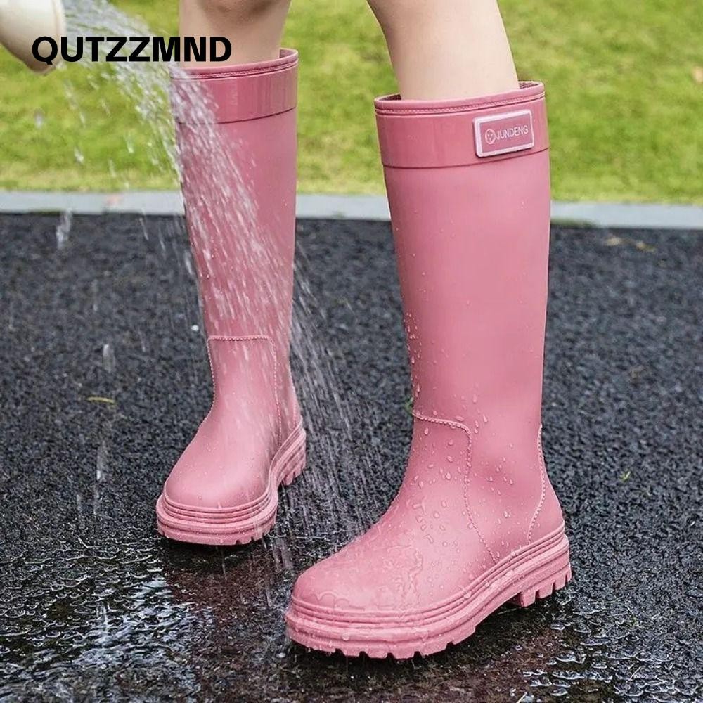 QUTZZMND Giày Đi Mưa Ống Cao Cấp, Giày Nước Ngoài Trời Chống Thấm Nước PVC, Giày Cao Su Thời Trang Đế Dày Chống Trơn Trượt Giày Mưa Cho Nữ