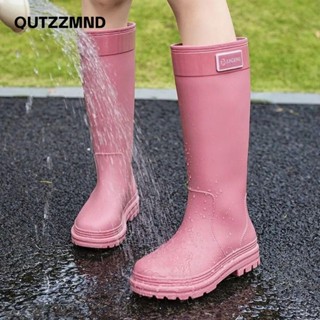 QUTZZMND Giày Đi Mưa Ống Cao Cấp, Giày Nước Ngoài Trời Chống Thấm Nước PVC, Giày Cao Su Thời Trang Đế Dày Chống Trơn Trượt Giày Mưa Cho Nữ