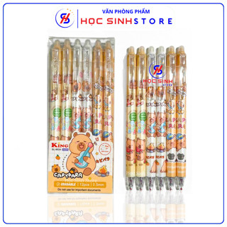 Hộp 12 Cây Bút Gel Bấm Xóa Được Capybara Ngòi Bi Nhỏ 0.5mm (Xanh/Tím)
