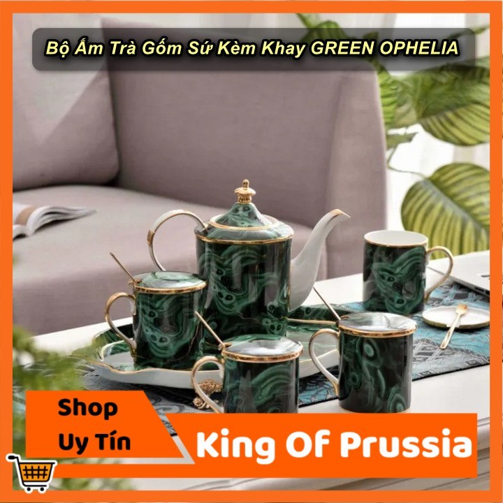 Set Bình Trà Gốm Sứ Kèm Khay GREEN OPHELIA Cao Cấp