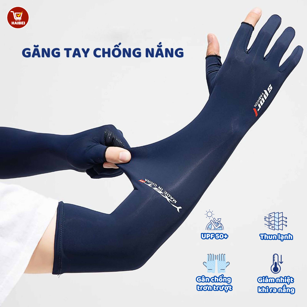 Găng tay dài chống nắng cho nam và nữ, hở 2 ngón, chống tia UV - Găng tay đi xe đạp, lái xe ô tô, xe máy