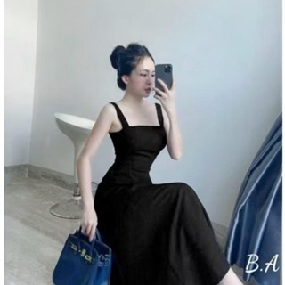 A114 Đầm dây gân maxi bản lớn dáng xoè vải thun tăm quảng châu size dưới 55kg mã lp9