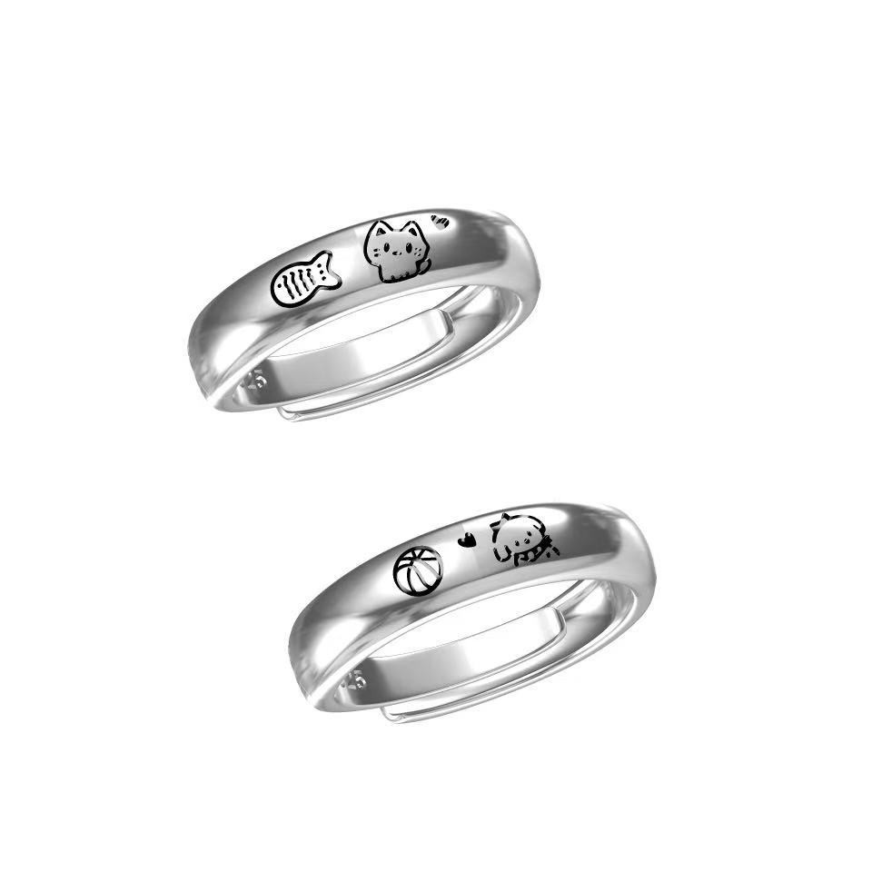 Giỏ Chó Con Paparazzi Nhẫn Mèo Ăn Cá Nhẫn Nữ Bạn Gái Cặp Đôi Nhẫn Hoạt Hình Dễ Thương Graffiti Nhẫn 