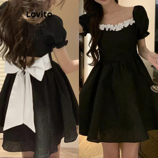 Đầm Lovito phối viền tương phản màu trơn phong cách thanh lịch dành cho nữ LNE57066
