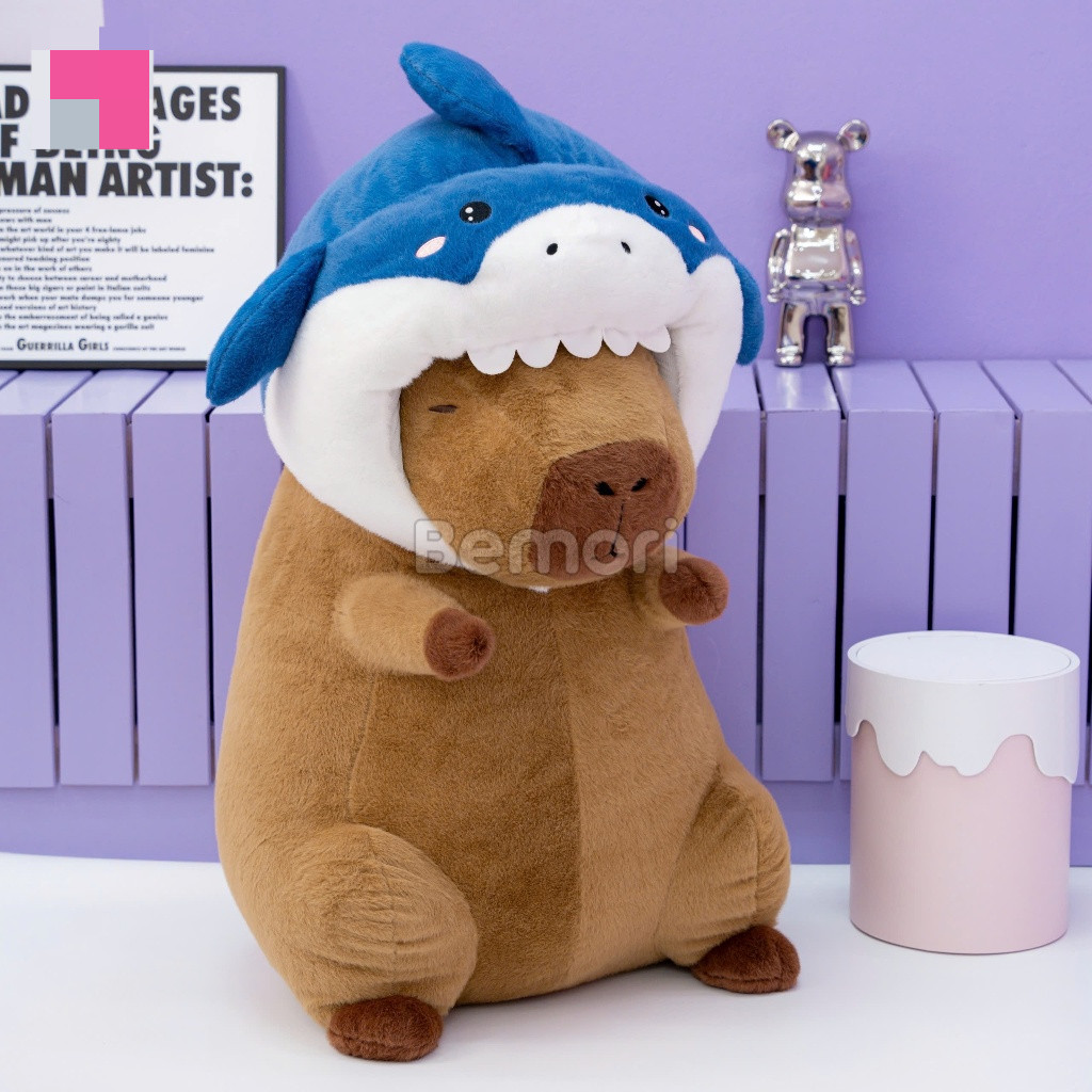 Gấu bông capybara cosplay cá mập Bemori thú nhồi bông capybara đội mũ cá mập cao cấp