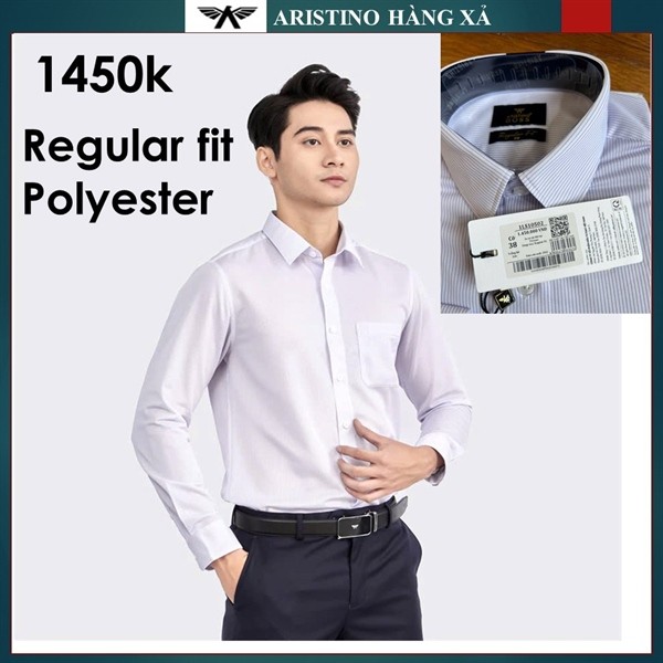 Áo sơ mi dài tay Aristino Boss 1LS10502 dáng suông vừa, trắng ẻ sọc tím