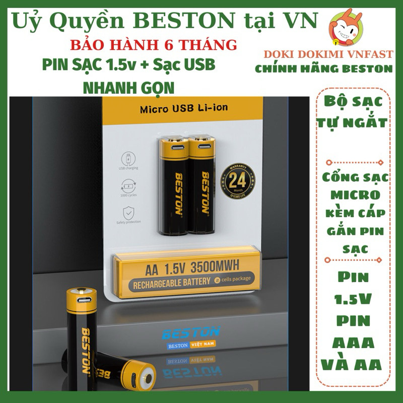 Pin sạc  USB AA 1.5V 3500mWh - pin USB sạc AAA 1.5V Usb - Chính hãng bh 12 tháng