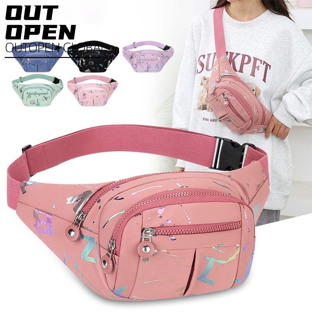 Túi đeo vai ngực OUTOPEN, Túi thắt lưng đa chức năng nhẹ, Gói Fanny thông thường Chống nước dập nóng Chữ cái thể thao đeo vai