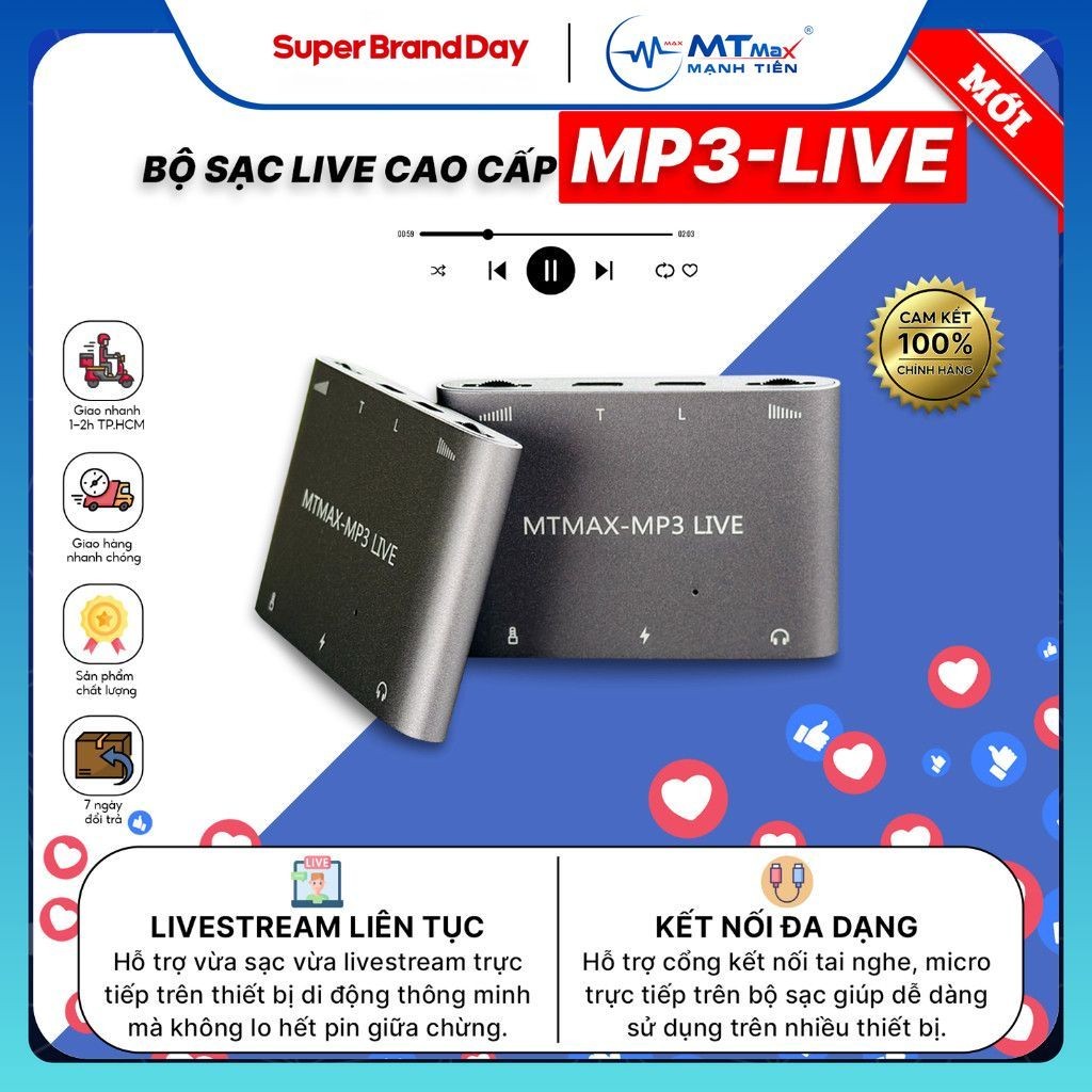 Box Sạc Live Stream MTMAX MP3 LIVE - Hỗ Trợ Vừa Livestream Vừa Sạc Cho AI PHÔN, ANDROID , Chất Liệu 