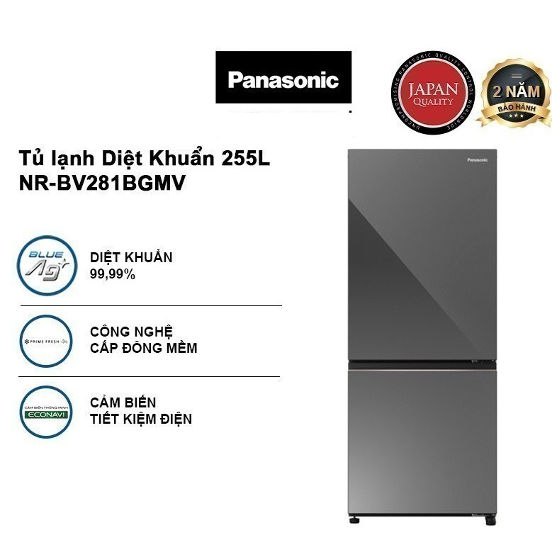 [TRẢ GÓP 0%] Tủ lạnh Panasonic Diệt Khuẩn 255L NR-BV281BGMV Thiết Kế Mặt Gương - Ngăn Đá Dưới