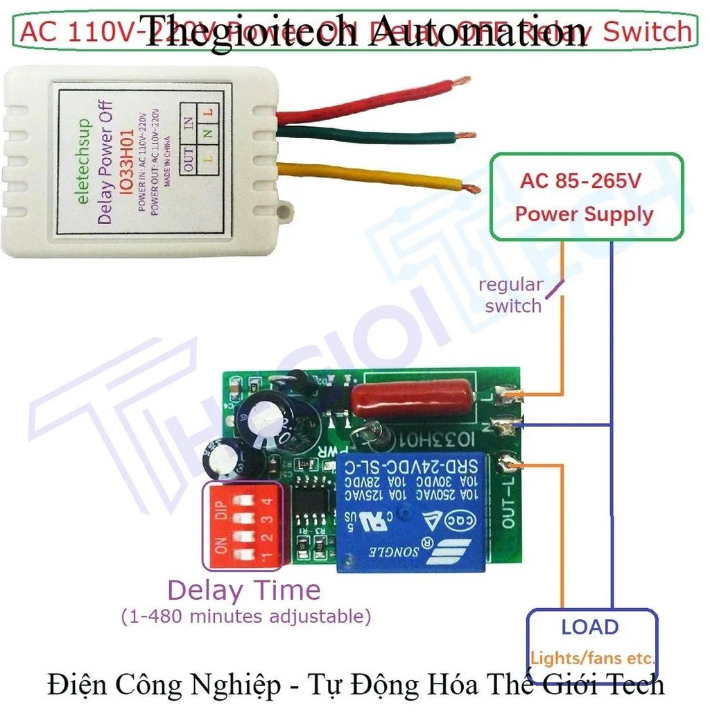 IO33H01 AC110V 220V Power-ON Delay Relay Switch Module Disconnect Delay Controller 180Min Timer Adju