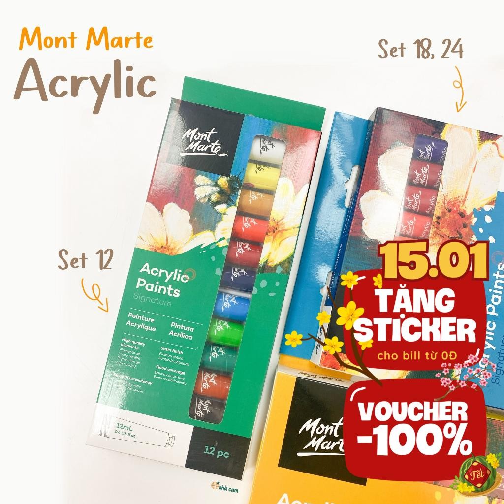Set Màu Acrylic Mont Marte 12ml Nhà Cam