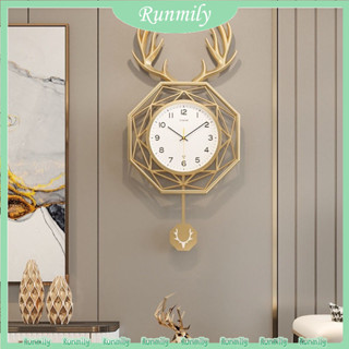 Đồng hồ treo tường đầu hươu Bắc Âu cho phòng khách Đồng hồ thạch anh sáng tạo treo tường Trang trí nhà cửa