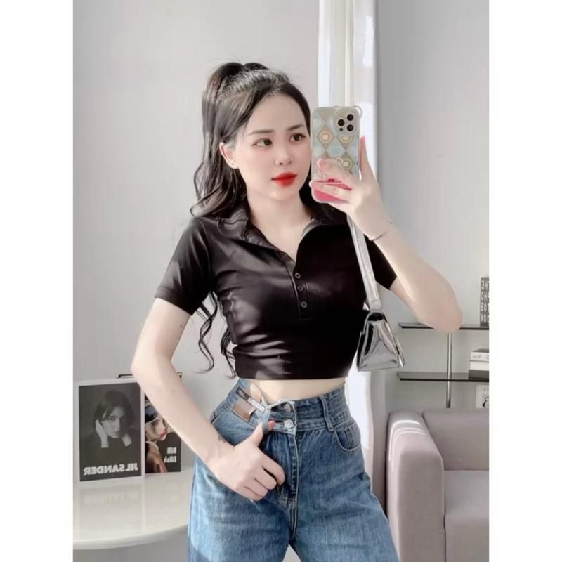 A88 Áo thun nữ tay ngắn Croptop cài khuy Cổ Bẻ , Áo Polo Nhiều Màu size dưới 53kg mã a88
