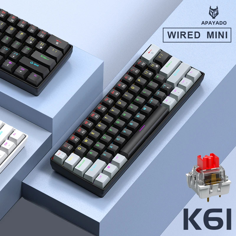 Bàn phím cơ có dây APAYADO K61, Bàn phím có dây Mini di động 60% Bàn phím Phantom RGB 61 phím