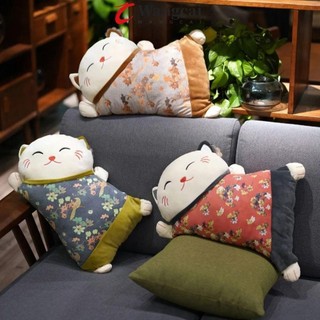 Wangmcai Fortune Cat Throw Gối, Dễ Thương Bảo Vệ Eo Mèo Đồ Chơi Nhồi Bông, Thoải Mái PP Cotton Đệm Gối Kawaii Búp Bê Nhồi Bông Quà Tặng Sinh Nhật