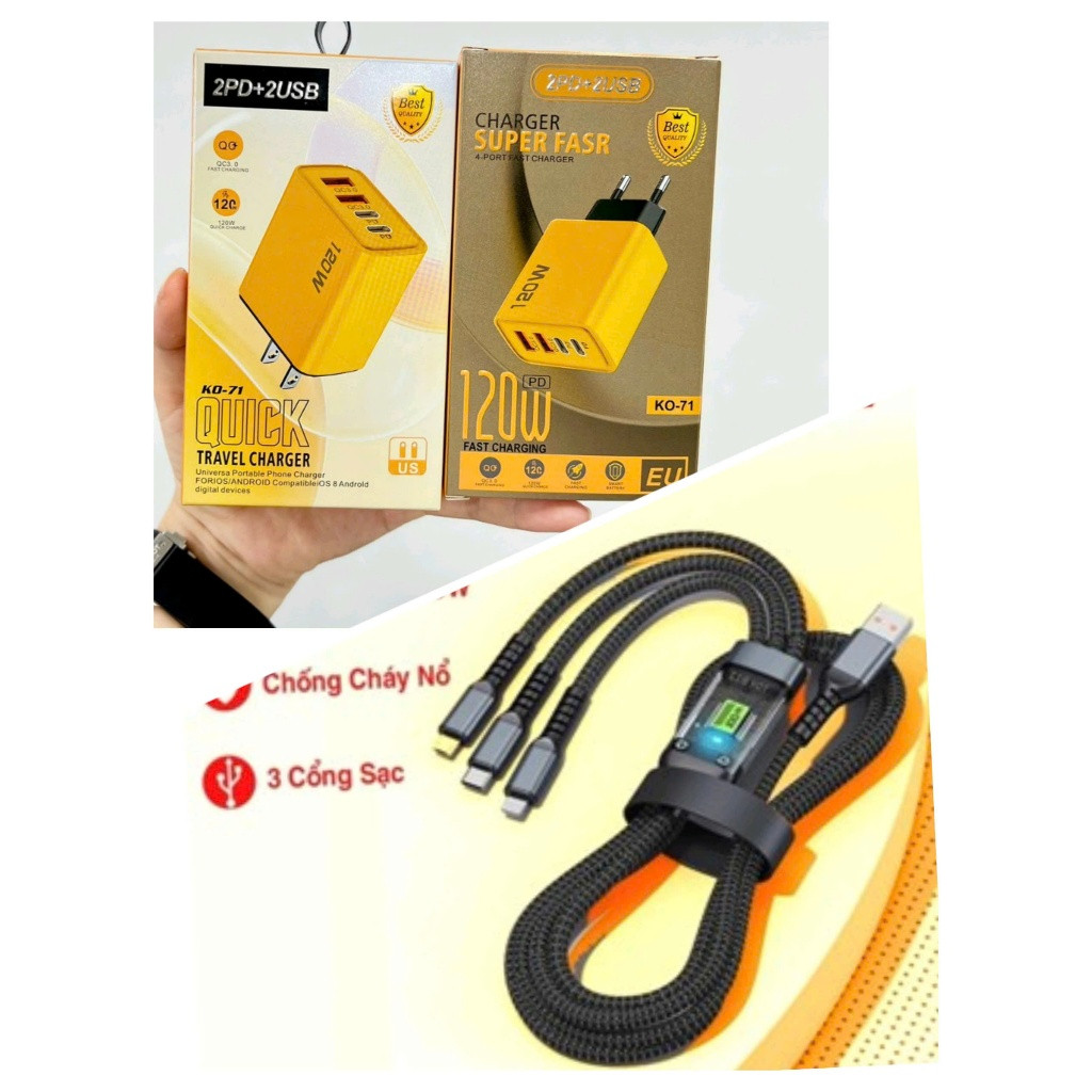 Cáp Sạc Nhanh , Dây Sạc Tự Ngắt Bọc Dù 100W Tích Hợp 3 Cổng Micro Usb Type C 3 In 1 | BigBuy360 - bigbuy360.vn