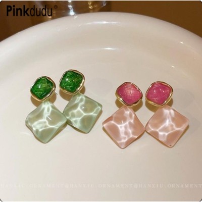 Pinkdudu Nhỏ Giọt Dầu BlingBling Vuông Hợp Kim Kẽm Bông Tai Hình Thoi Hợp Thời Trang Bông Tai Nữ Trang Sức PD2276